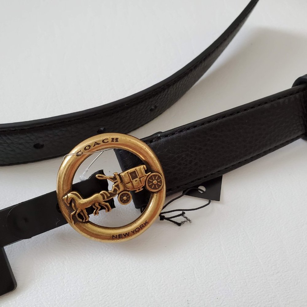 NEW Coach Black Horse Carriage Buckle leather Belt - Picture 2 of 8